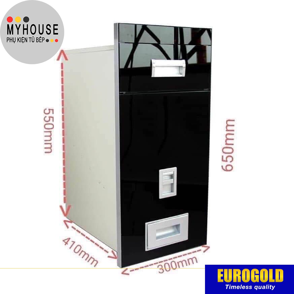 Thùng Đựng Gạo Mặt Gương Nút Nhấn Gắn Tủ Bếp Inox Màu Bạc Hoặc Đen - phụ kiện tủ bếp Eurogold
