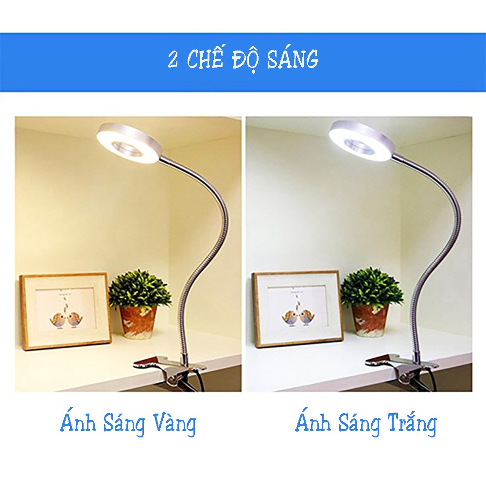 Đèn LED USB Kẹp Bàn Đọc Sách SL-008 Ánh Sáng Vàng Và Trắng