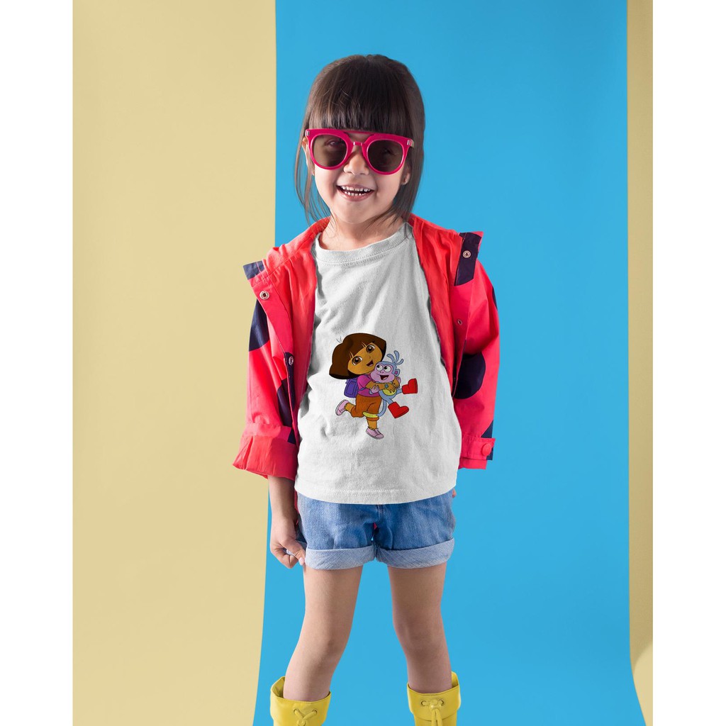 Áo thun Trẻ em in hình Dora và khỉ con Cotton Thun Cao Cấp - Dễ Thương Đáng Yêu
