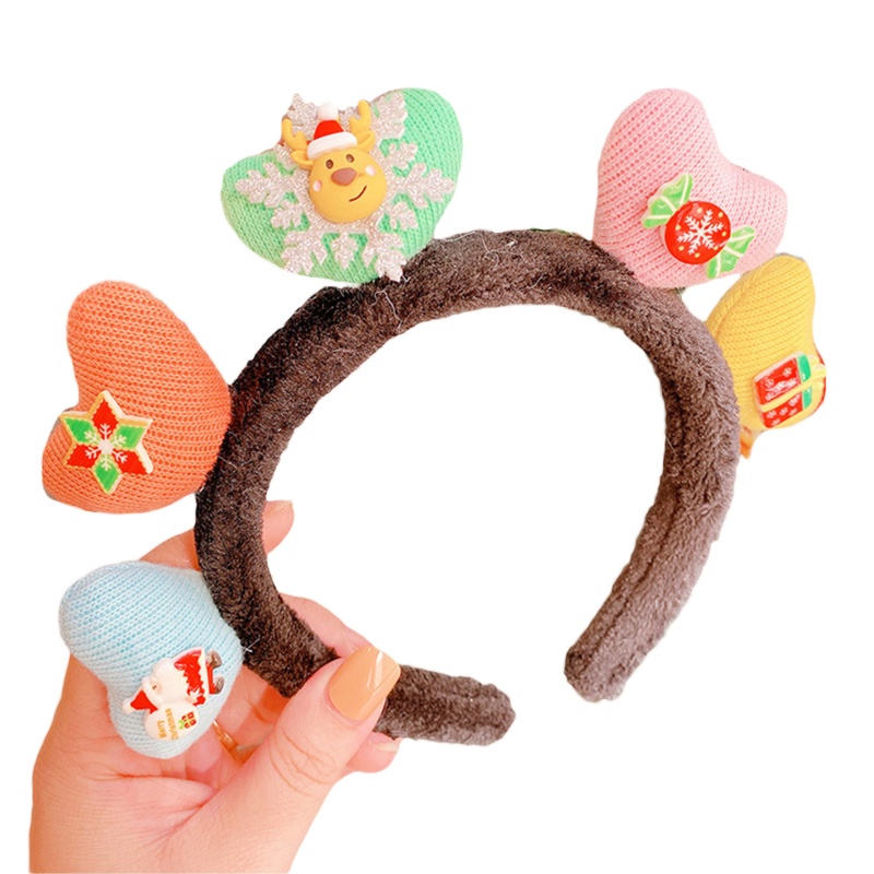 Băng Đô Cài Tóc Vải Lông Hình Trái Tim Hoạt Hình Giáng Sinh Làm Đạo Cụ Chụp