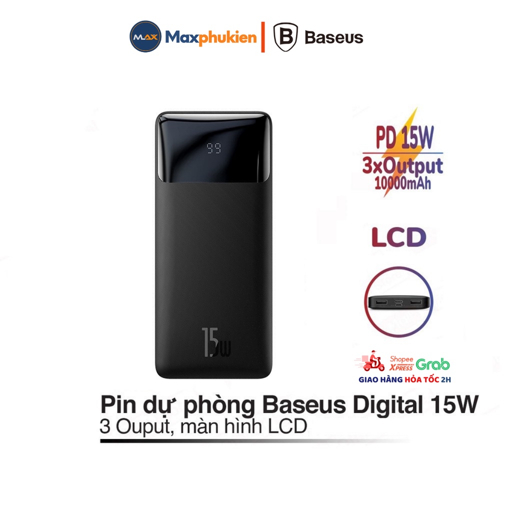 Pin Dự Phòng 15w - Sạc Nhanh PD 15w - Dung lượng 10000mAh/20000mAh, có đèn LED hiện thị pin - 3 cổng Output