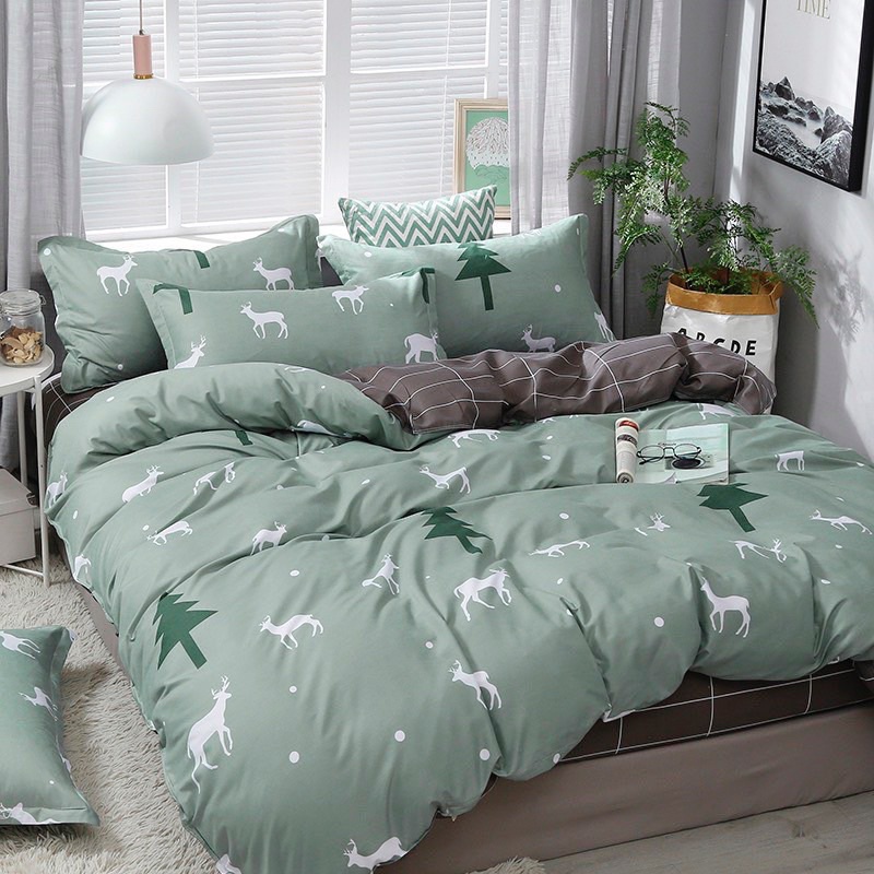 Bộ chăn ga gối cotton poly Bo Decor hươu xanh