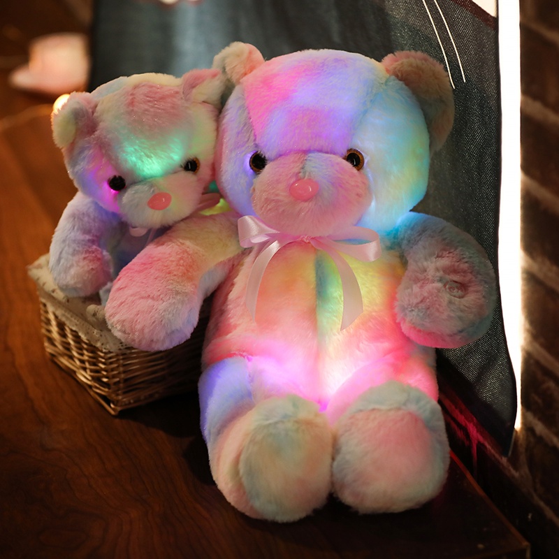 AIXINI ✨30/50CM Rainbow Creative Light Up LED Teddy Bear Stuffed Animals Plush Toy Colorful Glowing Christmas Gift for Kids Pillow