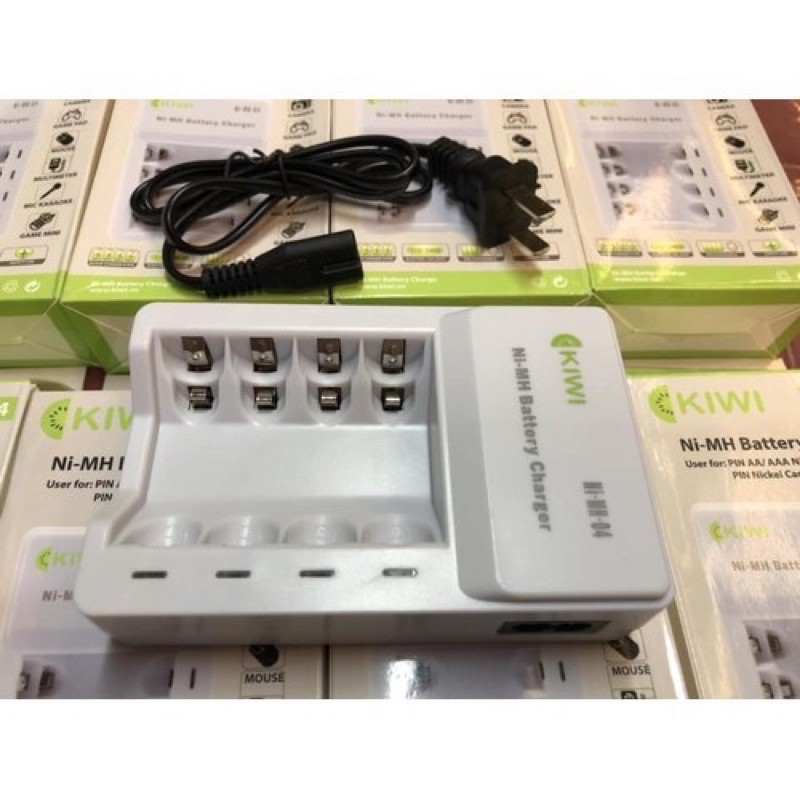 COMBO PIN SẠC KIWI VÀ DOCK SẠC KIWI 3300mAh . Bộ sạc pin kèm 4 viên pin sạc 3300 mAh