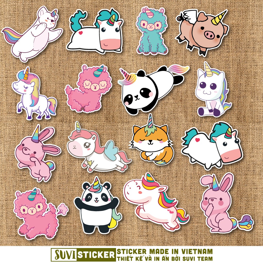 50 Sticker Animal Unicorn chống nước sticker dán laptop, điện thoại, đàn guitar, mũ bảo hiểm, vali. MSP: A01