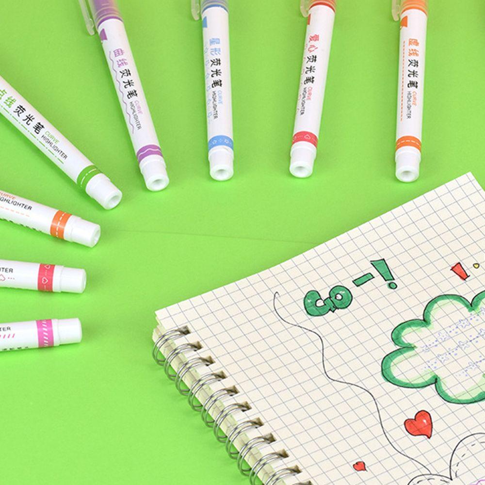 DORAW Bộ 6 Bút Bắt Sáng Dạng Cong Tạo Đường Viền Cong Hình Hoa Graffiti Nghệ Thuật Màu Sắc