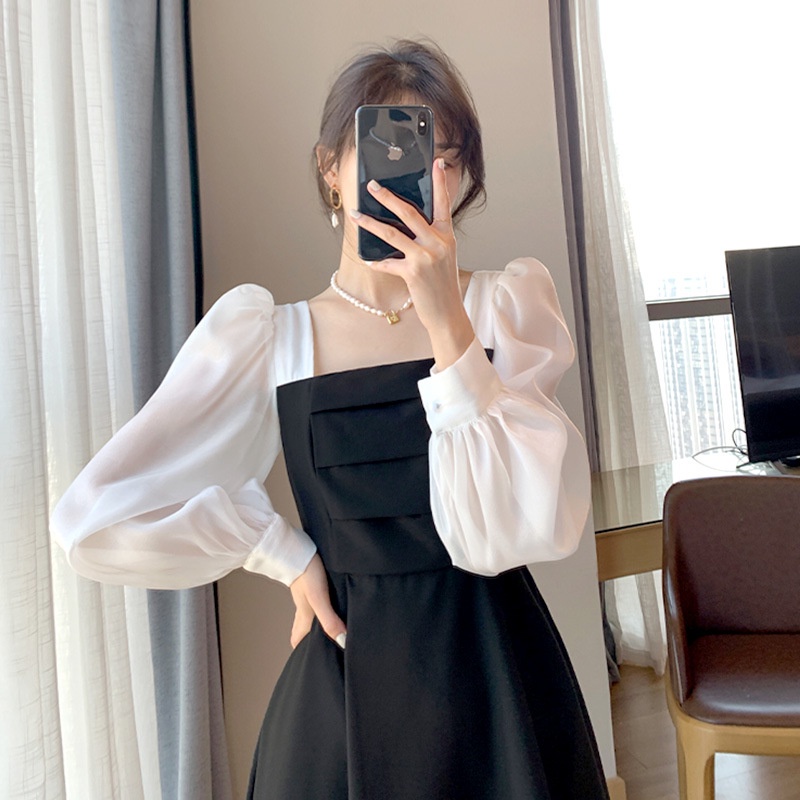 Váy vintage dáng dài tiểu thư kiểu tay bồng, Váy xòe dài tay nữ dáng suông ulzzang Hàn Quốc | BigBuy360 - bigbuy360.vn