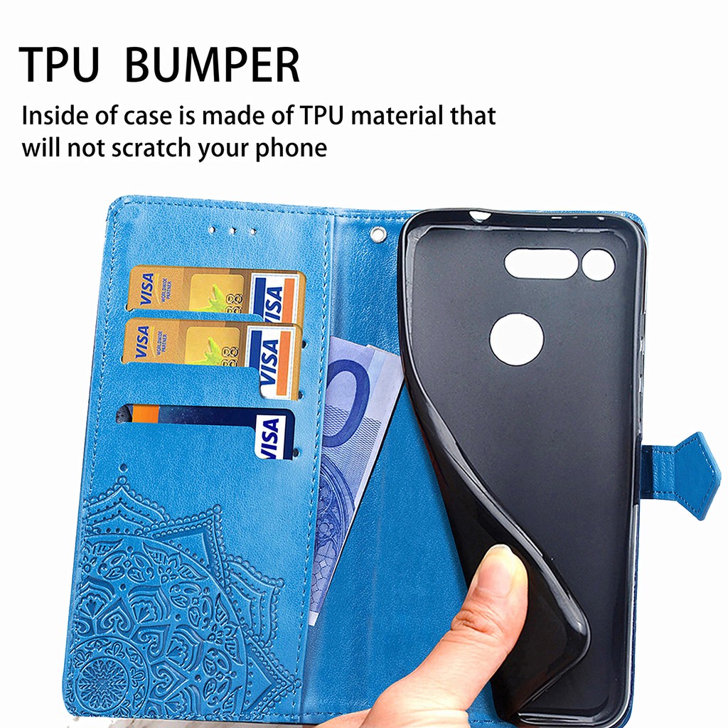 Bao da điện thoại dạng ví khóa từ tính chống sốc có dây đeo họa tiết Mandala dành cho Samsung Galaxy A12