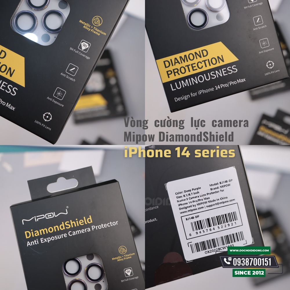Vòng Cường Lực Camera Mipow DiamondShield Chống Chói IPhone 14/14 Plus/14 Pro/14 Pro Max