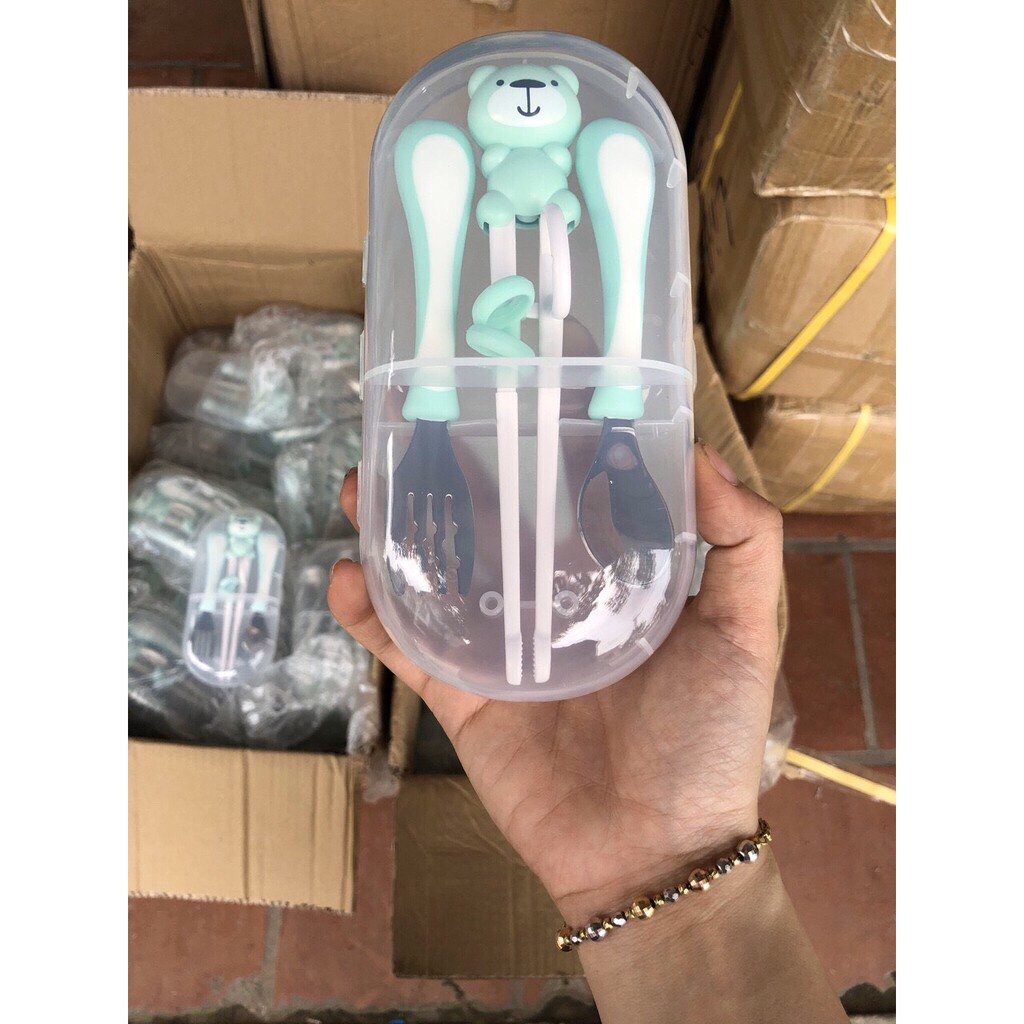 Set Đũa Thìa Dĩa Ăn Dặm Cho Bé Inox Cao Cấp An Toàn Cho Bé Dụng Cụ Cho Bé BabyRice 100
