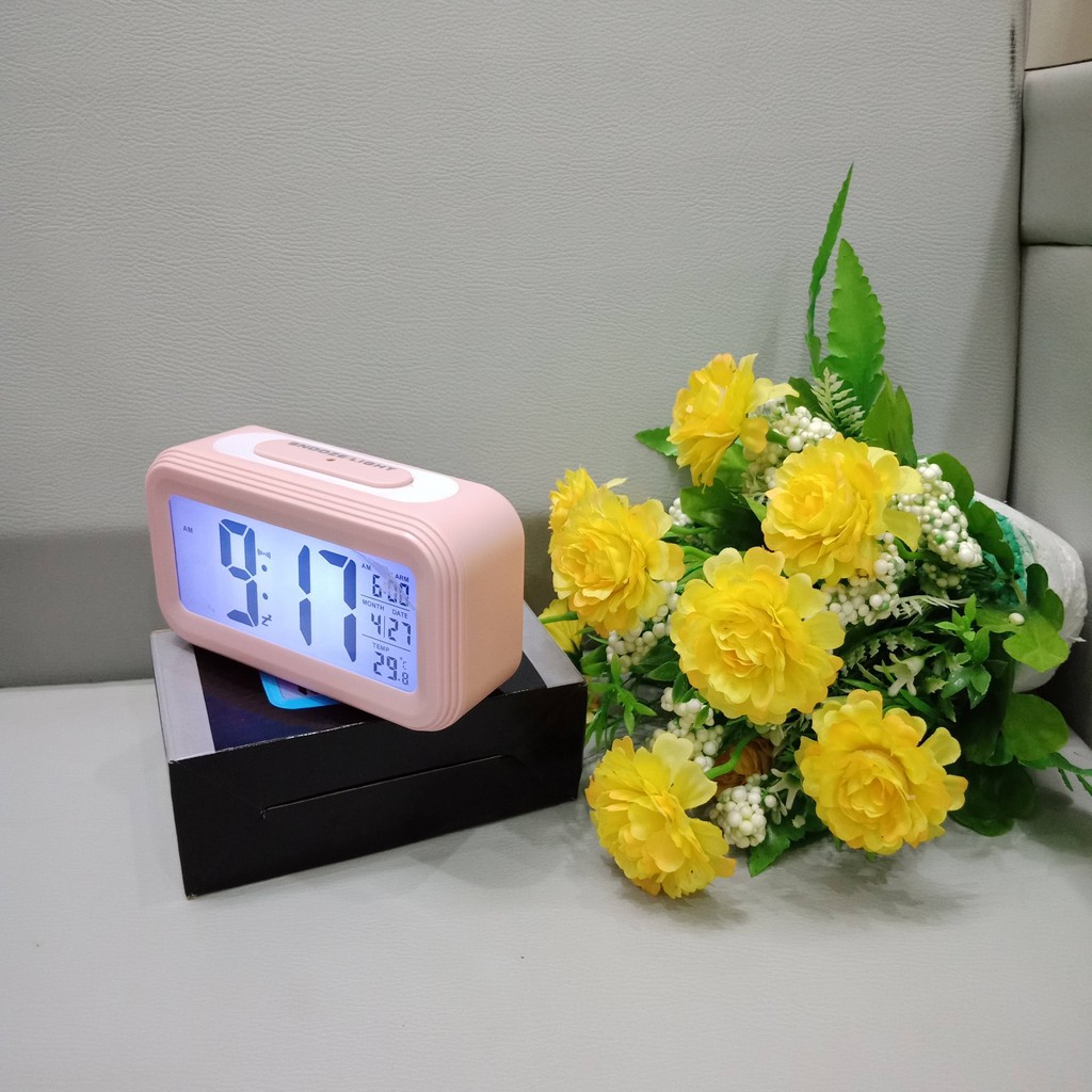 LC01 TẶNG 3x PIN - Đồng hồ báo thức kỹ thuật số với đèn LED- kèm chức năng đo nhiệt độ phòng