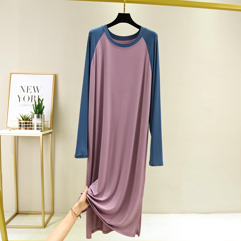 Đầm Ngủ Dài Dáng Rộng Cỡ Lớn Màu Sắc Xinh Xắn Thời Trang Mùa Thu Cho Nữ