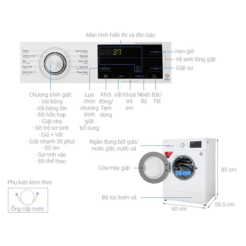 Máy giặt LG inverter 9KG FM1209N6W lồng ngang - Freeship