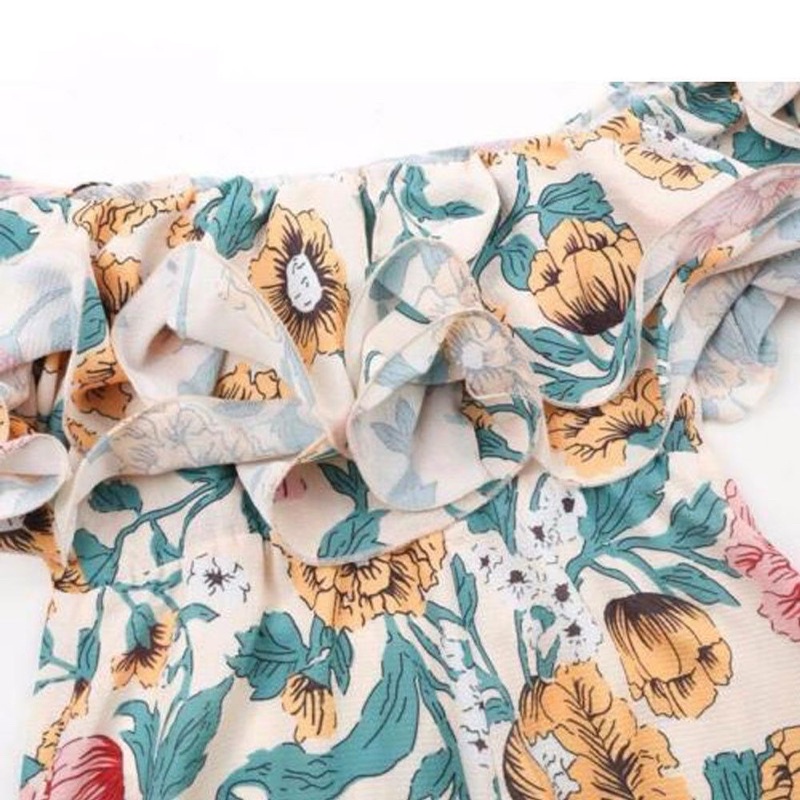 Jumsuit váy quần hoa lanh trễ vai