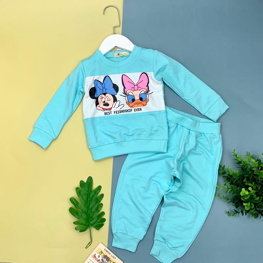 Bộ nỉ bé gái LITIBABY phối thân in hình Mickey size 1/8T, chất nỉ bền đẹp