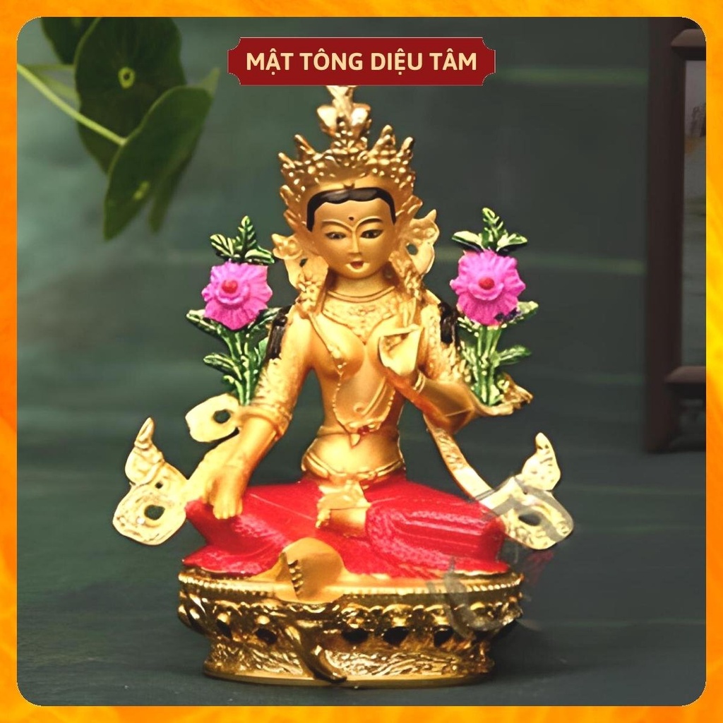 Tượng phật tara xanh 14,5cm vẽ tay màu thờ cúng mật tông Tây Tạng , tượng phật để ô tô