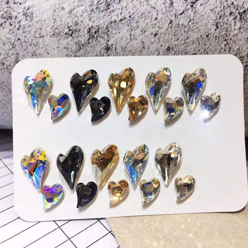 [Hàng mới về] Bộ 10 đá kim cương giả trang trí móng tay hình trái tim 9x15mm