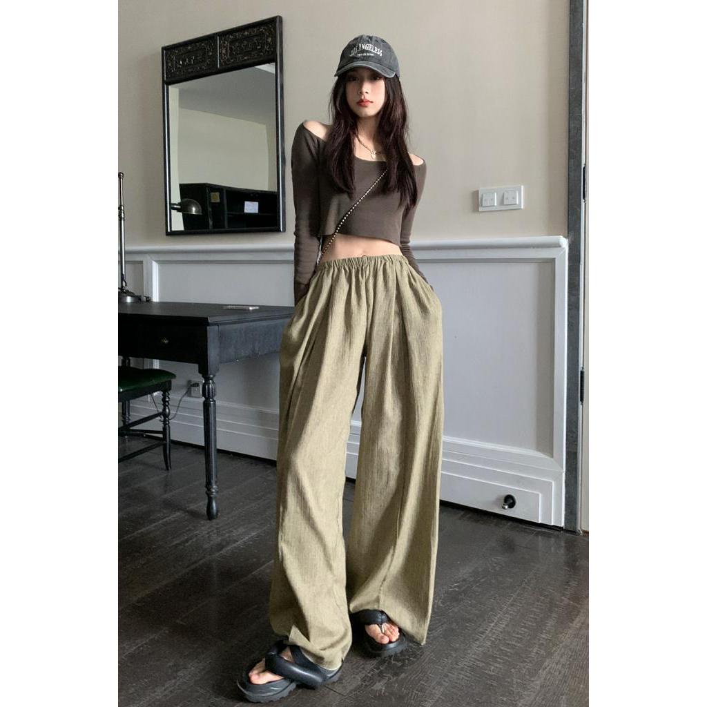 Áo Thun Tay Dài Lệch Vai Dáng Ôm / Eo Thun Vải Lanh Ống Rộng Thời Trang 54065