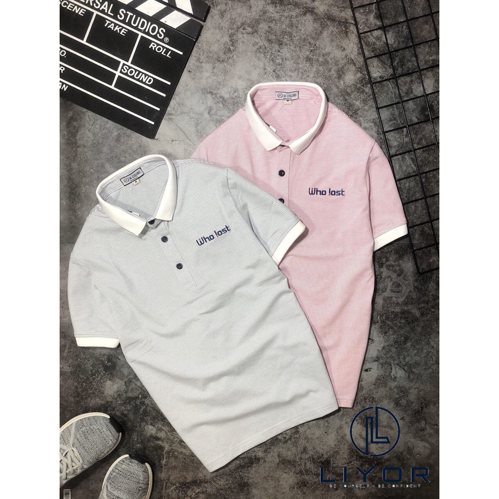 Áo thun nam có cổ Liyor thiết kế sọc ngang thêu chữ phù hợp với dáng người dưới 82kg (nhiều màu) - ACB4005 | BigBuy360 - bigbuy360.vn