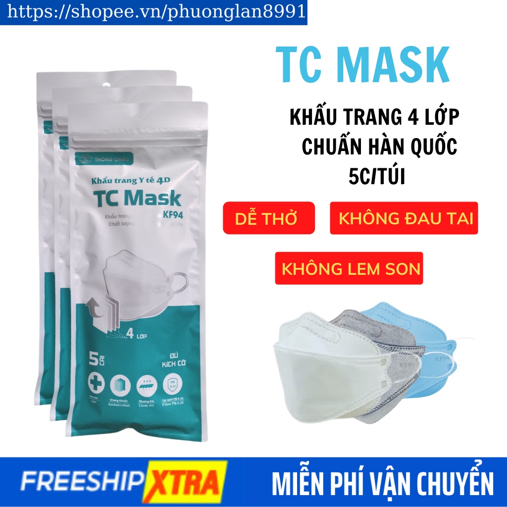 Khẩu trang KF94 , khẩu trang 4D Hàn Quốc - Khẩu trang y tế 4 lớp [Combo 50c]