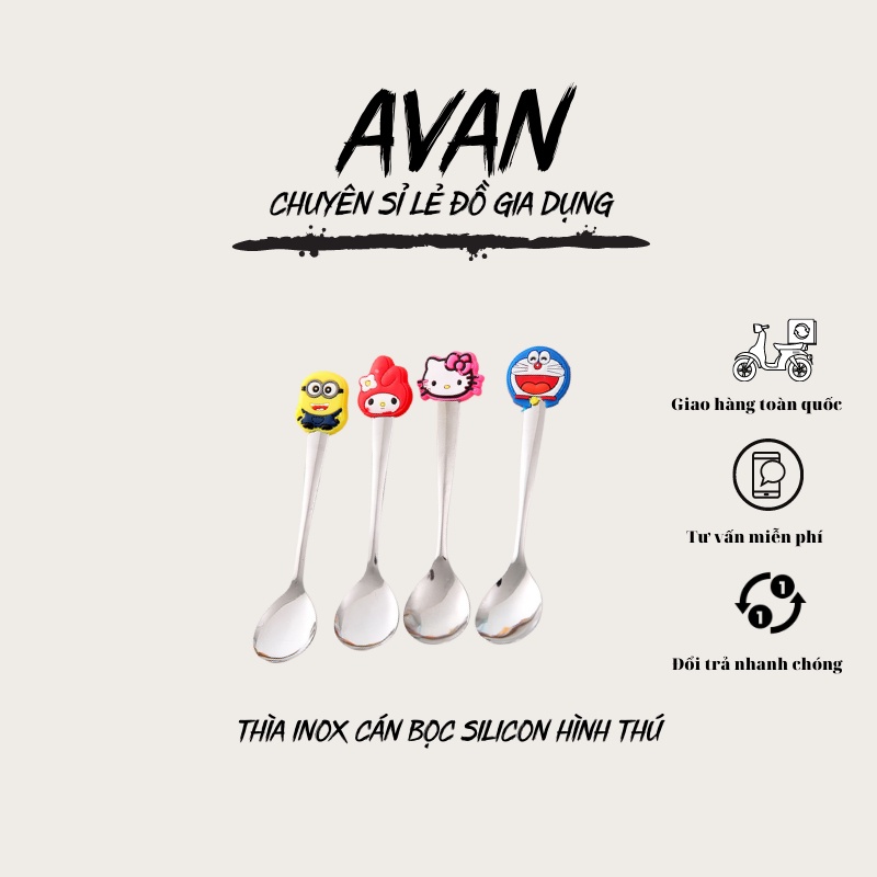 Thìa inox cán bọc silicon hình thú (TCS01)