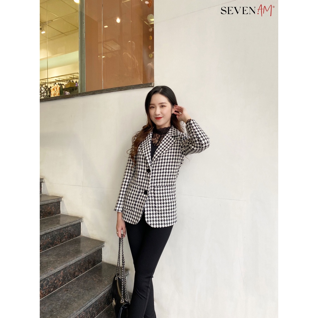 Áo Vest Seven.AM Kiểu Dáng Tay Dài Họa Tiết Kẻ Caro Đen Trắng Mã F301022N | BigBuy360 - bigbuy360.vn