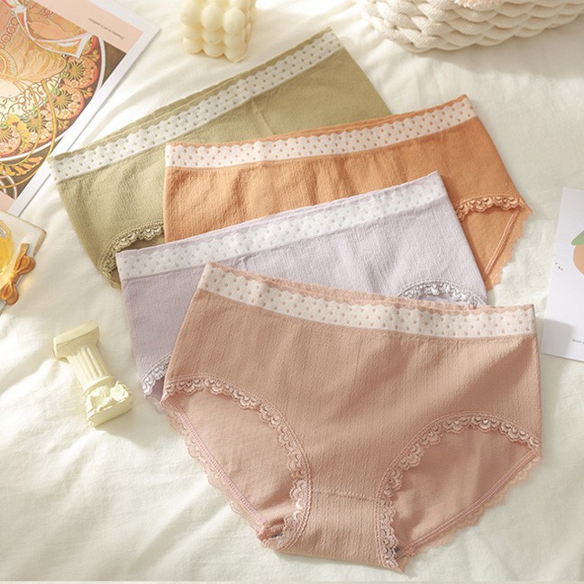 Quần lót nữ cottton không đường may kháng khuẩn viền ren xinh 05