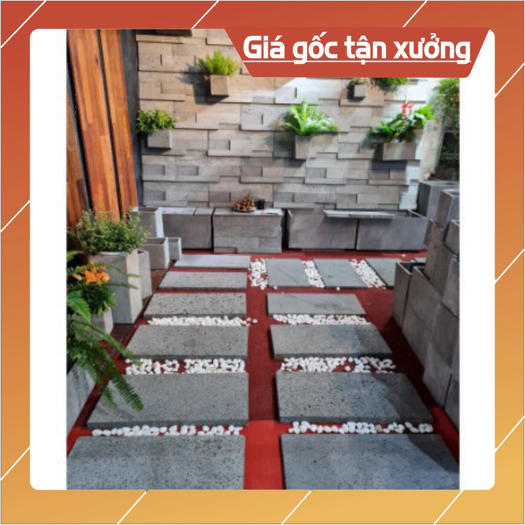 Chậu vuông trồng cây treo tường, ốp tường bằng đá ong xám tự nhiên siêu bền KT D15xR15xC15cm