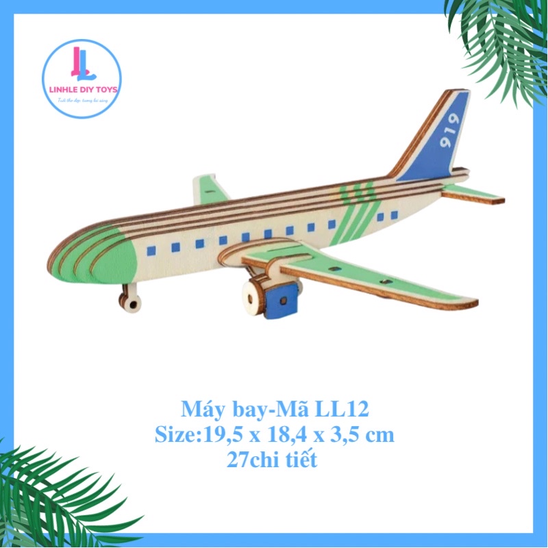 ｛ Miễn phí bọc quà} Bộ đồ chơi lắp ráp mô hình máy bay bằng gỗ với 27 chi tiết