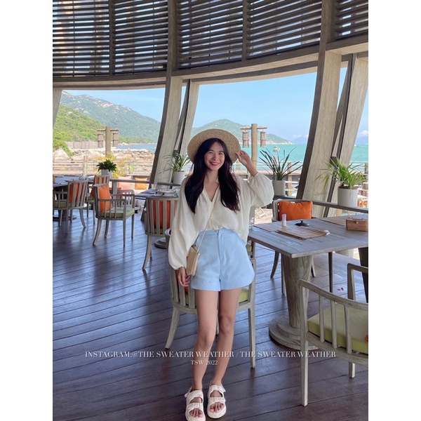 Quần short vải cut out vạt bầu the.sweaterweather TSW (ảnh thật)