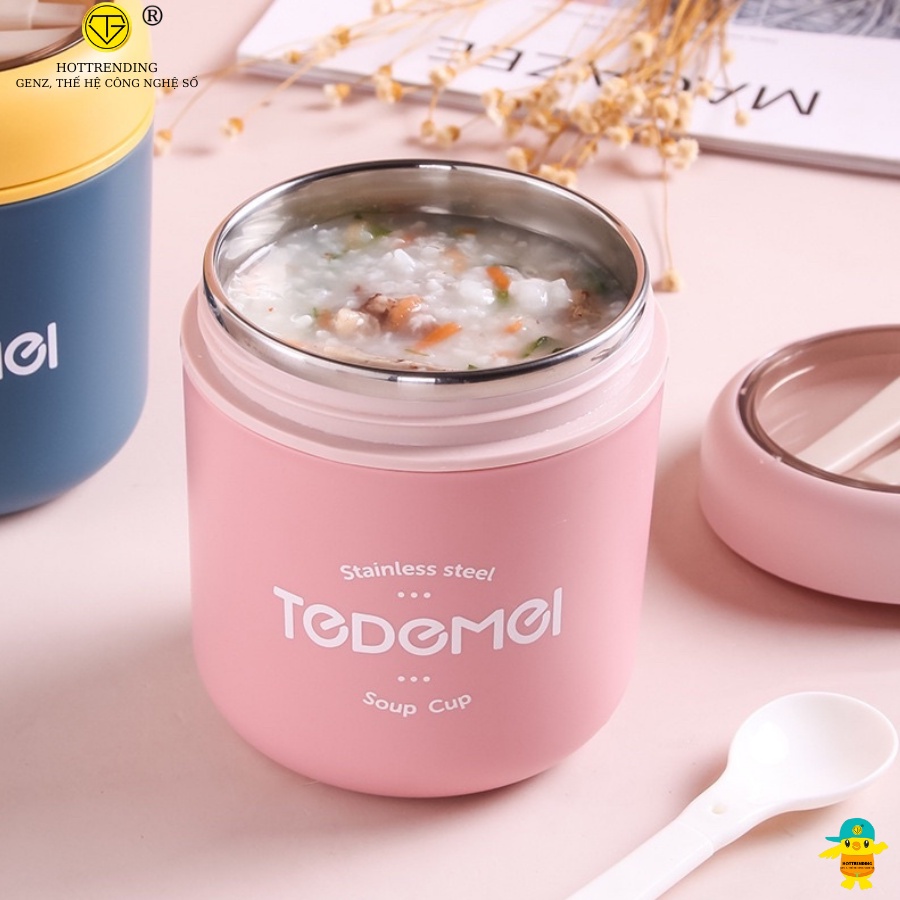 Cốc đựng canh, bình ủ cháo inox 304 TEDEMEI loại mới giữ nhiệt cực lâu tặng kèm muỗng an toàn vệ sinh sức khỏe