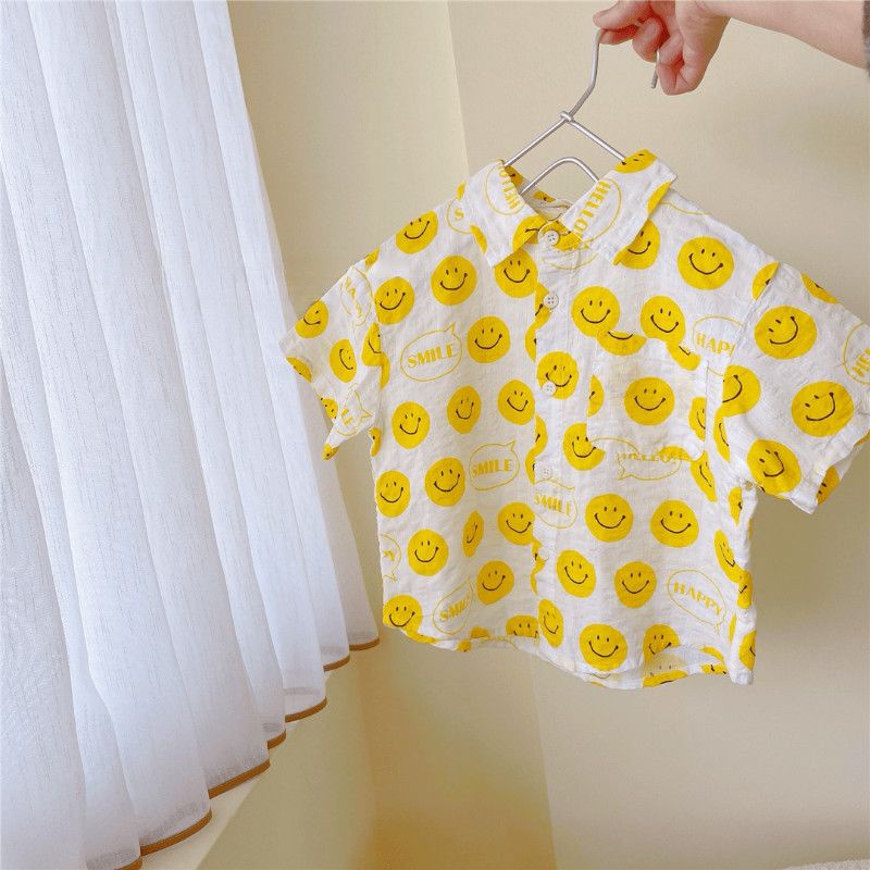 Áo Sơ Mi Tay Dài In Hình Mặt Cười Phong Cách Phương Tây Thời Trang Mùa Hè Cho Bé Trai Và Gái