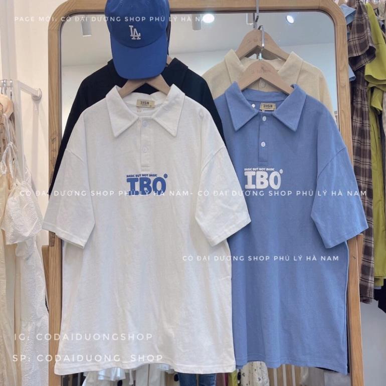 [BIG SALE] Áo thun POLO nữ tay lỡ có cổ phông form rộng freesize unisex mặc đi học, cặp, nhóm, lớp in chữ IBO Ngực