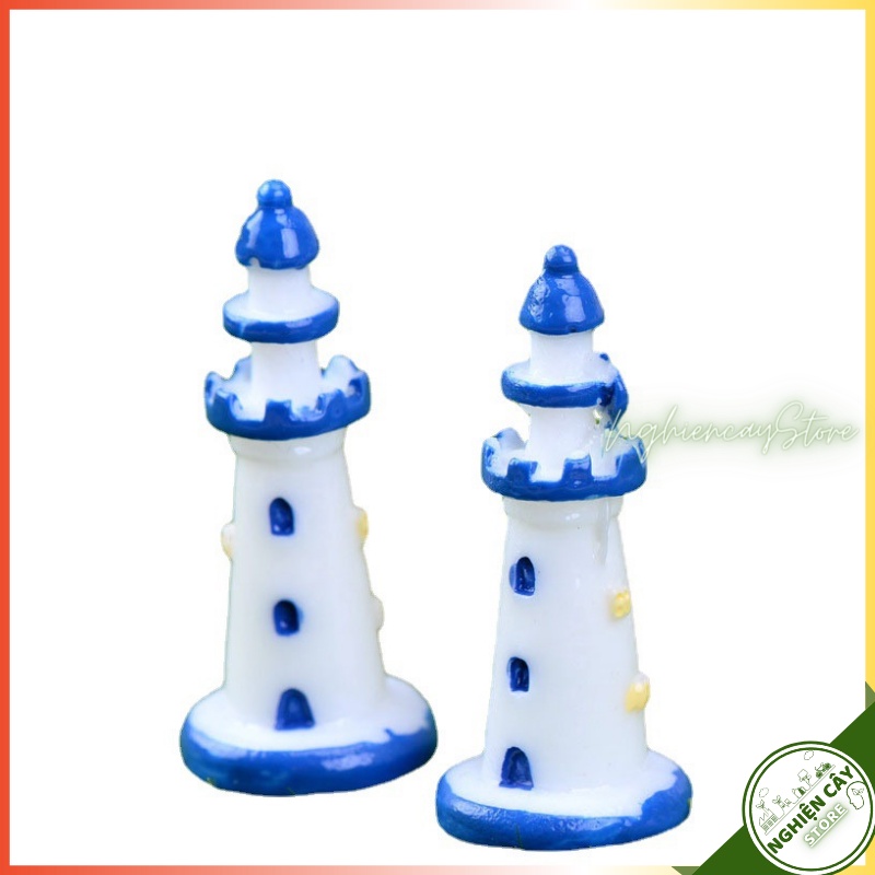 Phụ kiện Ngọn hải đăng xanh trang trí tiểu cảnh, cây cảnh, sen đá