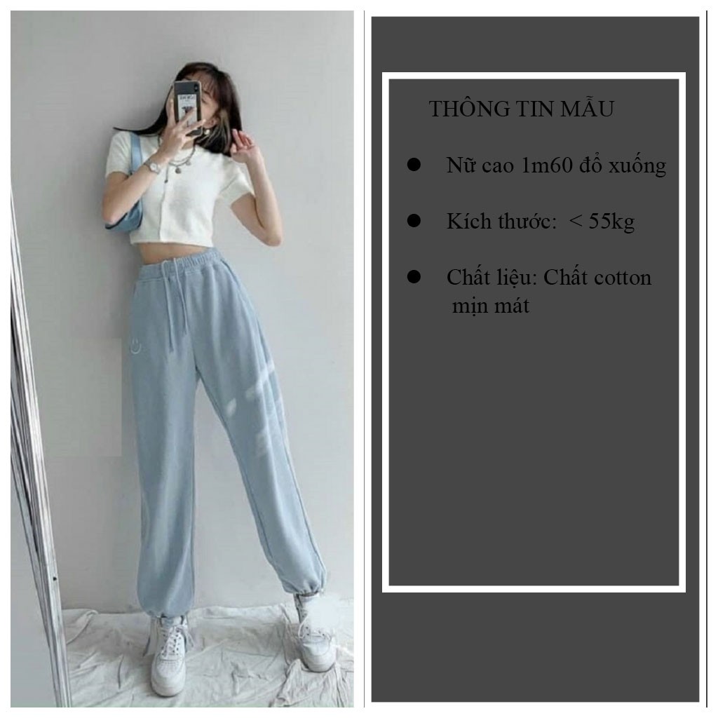 Set áo croptop cài cúc tay ngắn và quần jogger buộc dây mặt cười - VIETCEN