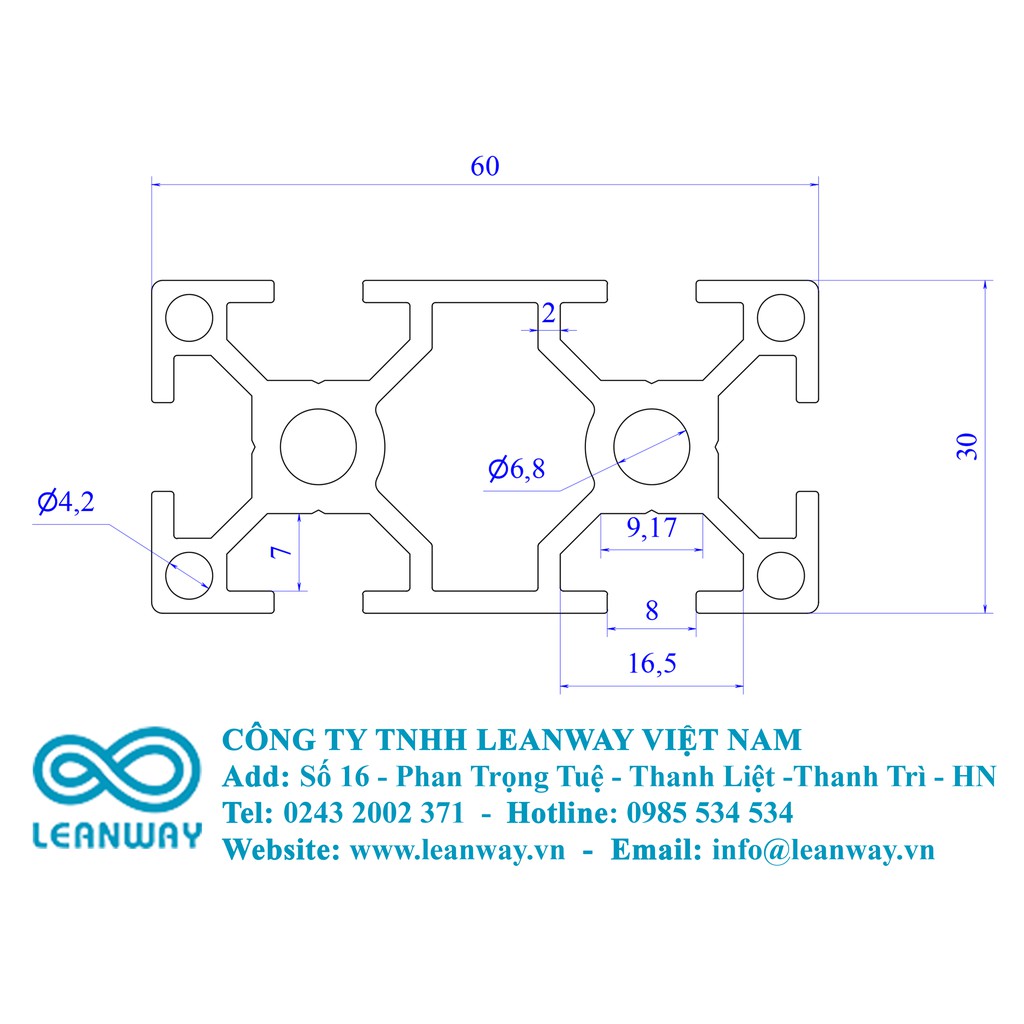 Nhôm định hình 30x60 (LWA-3060-1595-27)