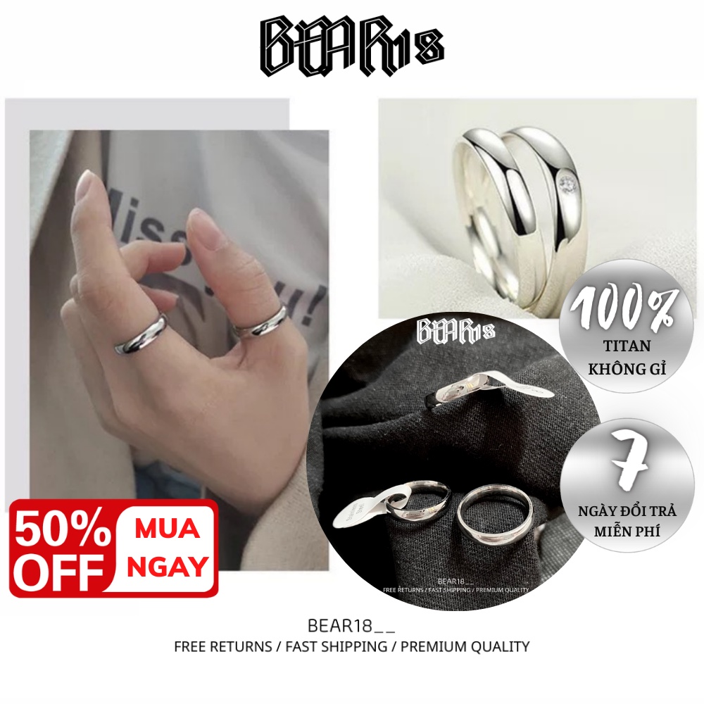 (FULL SIZE) Nhẫn trơn bạc cho nam nữ cặp đôi thép titan không gỉ phong cách đơn giản