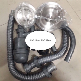 Xi phông đôi hố lệch 11cm và 14cm chậu rửa bát