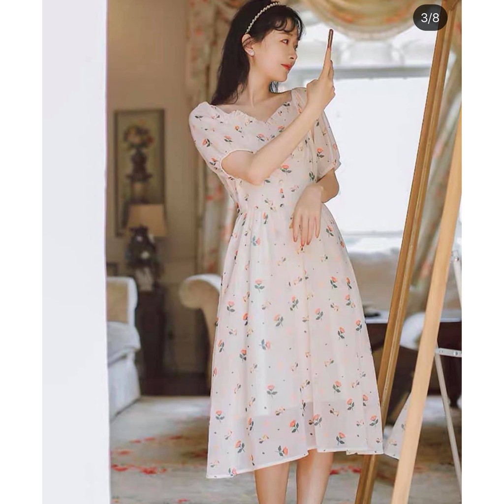 [SIÊU XINH] Váy hoa nhí 2 lớp bồng bềnh lên dáng cực xinh, ảnh thật phía sau