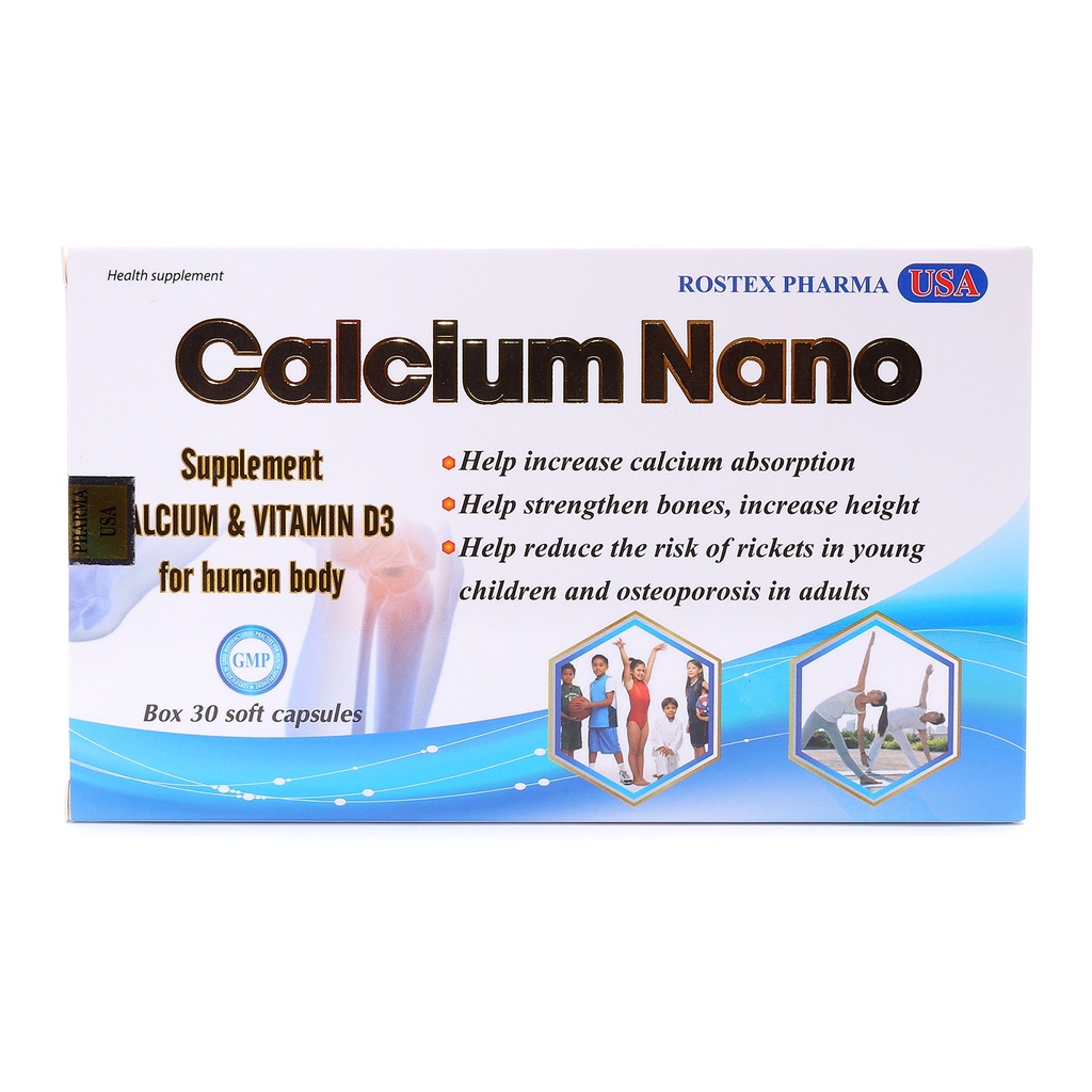 Calcium Nano bổ sung canxi, vitamin D3, omega 3 tăng chiều cao - 30 viên