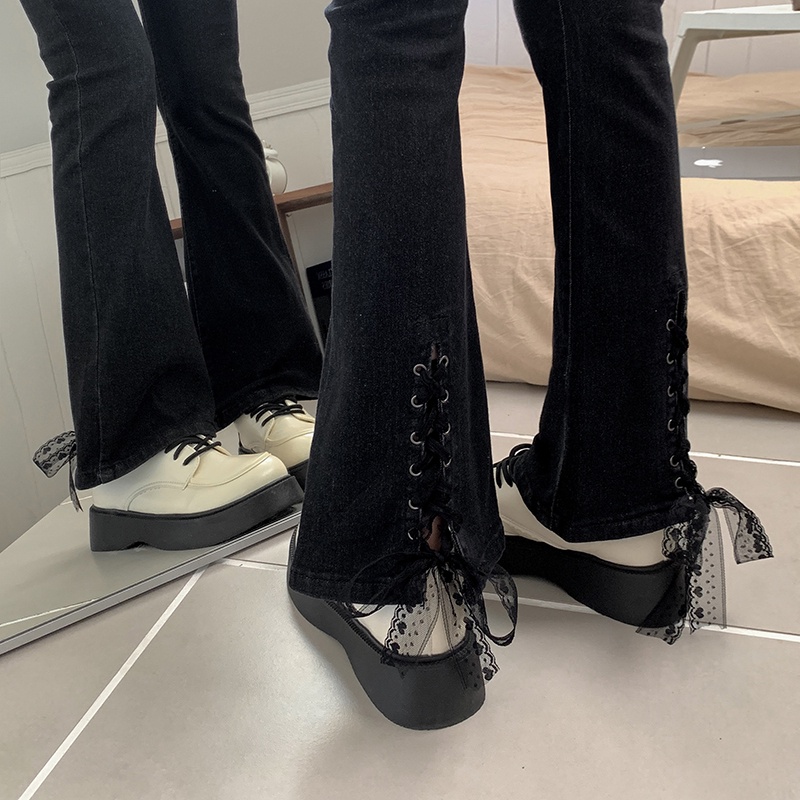 Quần jean ZHELIHANGFEI lưng cao ống loe xẻ tà cá tính thời trang