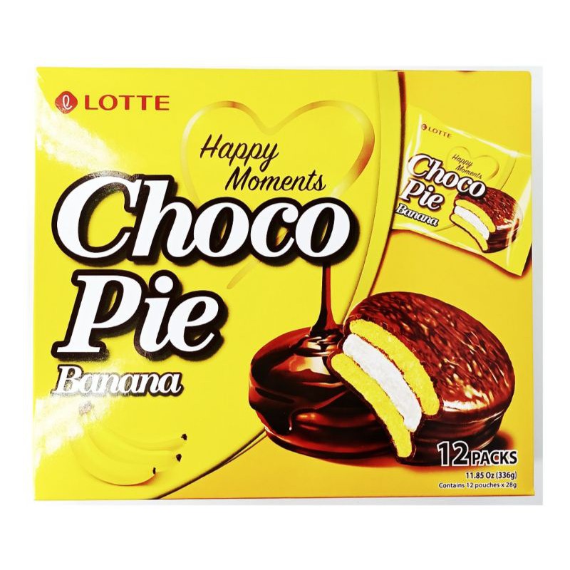 Bánh Chocopie Lotte vị chuối/ trà xanh  hộp 12 cái 336gr