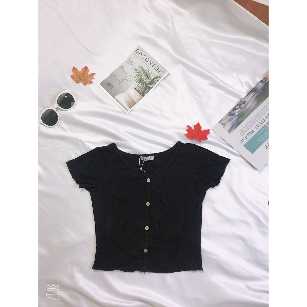Áo len tăm nữ croptop, áo cộc cổ tim cách điệu đủ màu | BigBuy360 - bigbuy360.vn