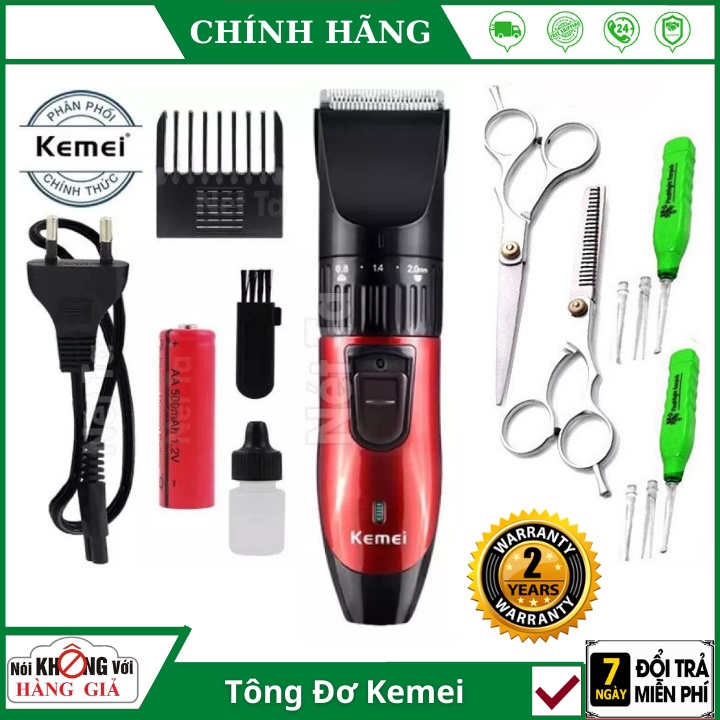 Tông đơ cắt tóc gia đình loại tốt Kemei KM-730 sạc điện - Tặng kéo, tặng đèn