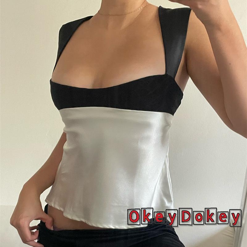 Áo Tank Top Cắt Thấp Màu Sắc Phù Hợp Mùa Hè Cho Nữ