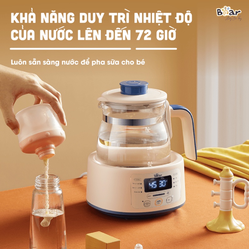 Máy Hâm Sữa Đun Nước Bear, Máy Hâm Sữa 6 Chức Năng Đa Năng Thông Minh Khử Clo Pha Sữa An Toàn Cho Bé - D12D1