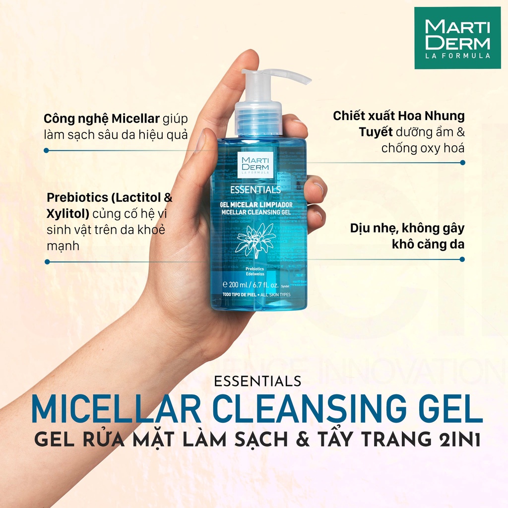 Gel Rửa Mặt Cho Mọi Loại Da Martiderm Essentials Micellar Cleansing Gel 200ml