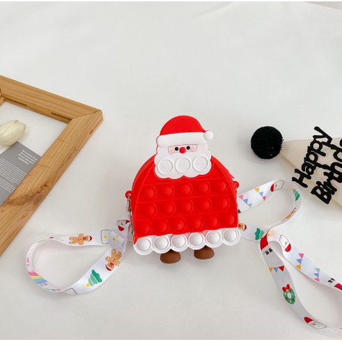 Túi pop it cho bé, túi đeo cho bé pop it silicon hình ông già noel nhiều màu sắc, kèm dây đeo xinh xắn, dễ thương