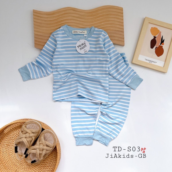 Đồ bộ dài tay thun lạnh cho bé trai, bé gái vải sọc xanh đỏ tím vàng Bộ đồ ngủ cho bé 1 đến 5 tuổi - STDM