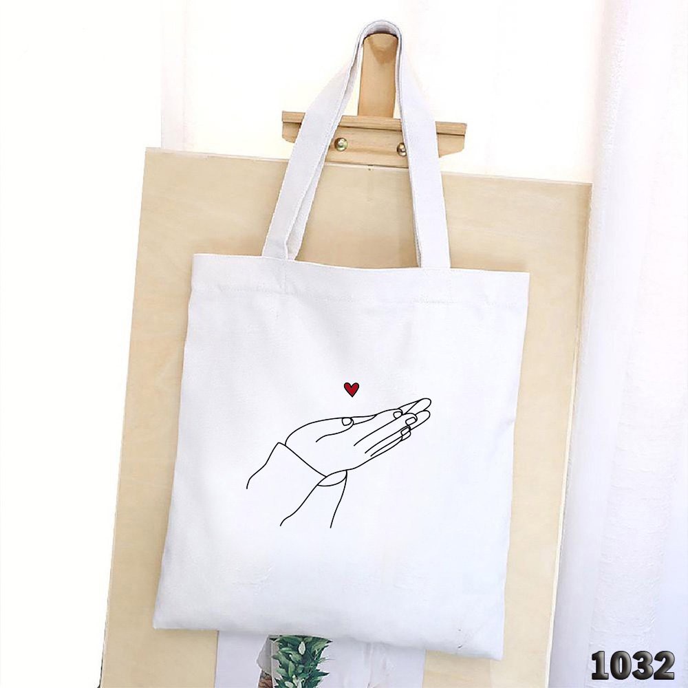 Túi Tote Vải Canvas Trắng Cao Cấp 501 1032 Đôi Bàn Tay Dễ Thương Hàng May Công Ty Chuẩn Đẹp